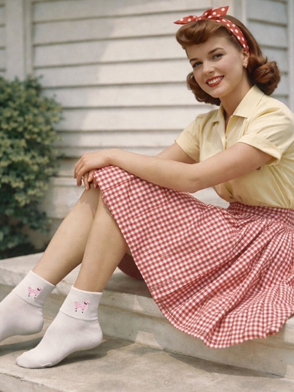 50s Style Pink Poodle White Cotton Bobby Socks - Adult Sz 9-11 - Hey Viv Retro - Picture 2 of 4